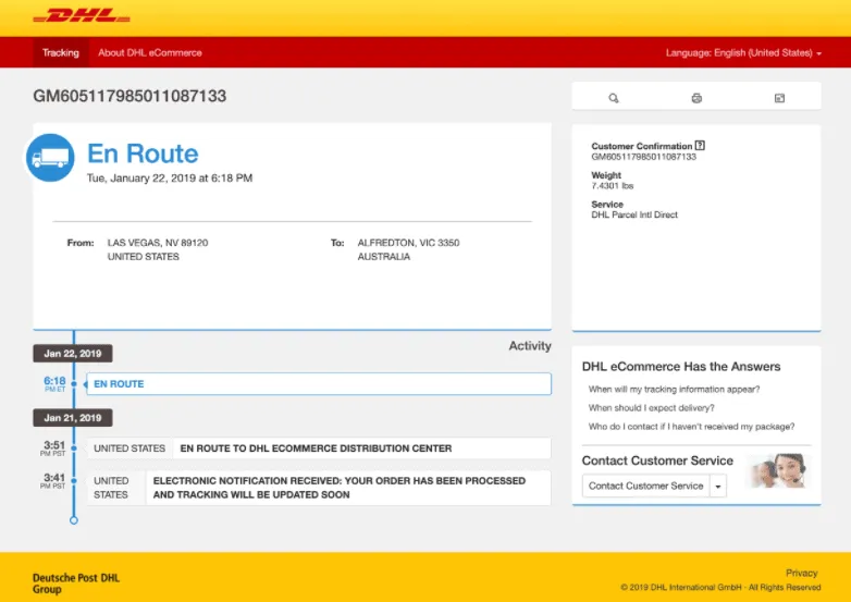 DHL tracking details